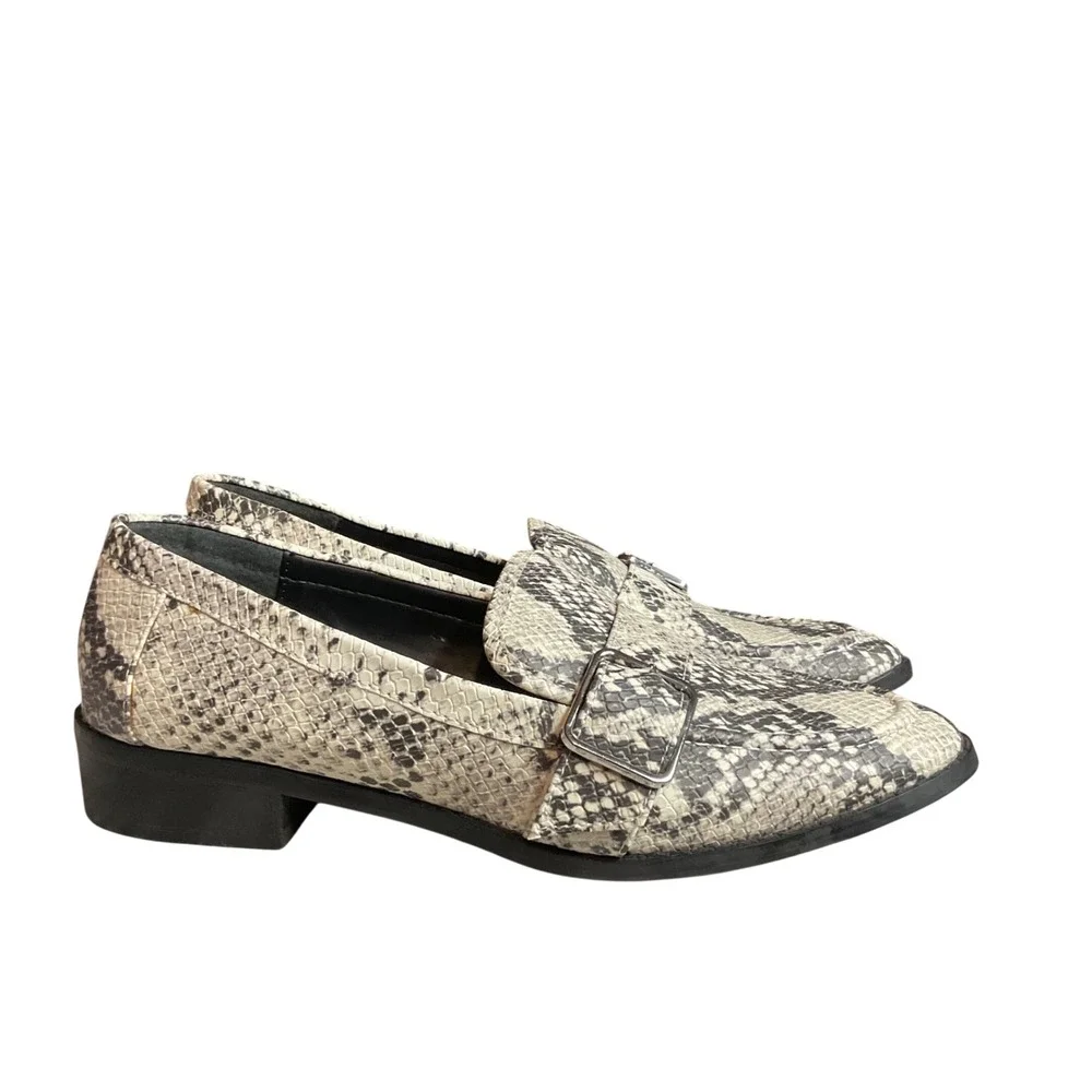 Bleeker & Bond‎ Women's Snakeskin Print Buckle Strap Slip On Flat Loafers Size 8